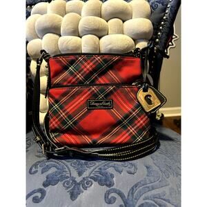 Dooney and Bourke Red Black Tartan Zip Crossbody